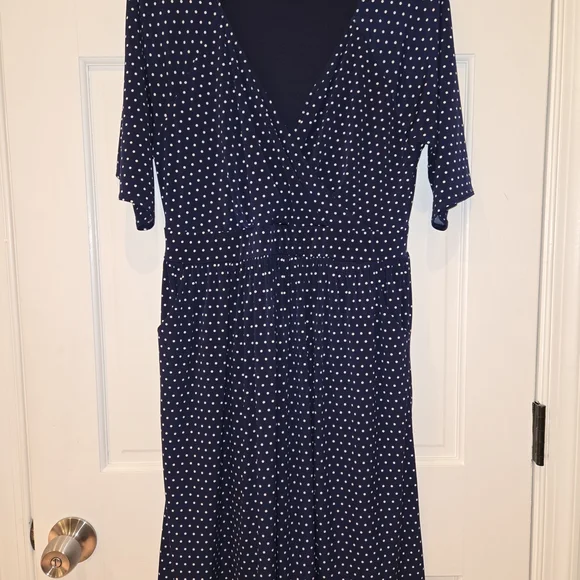 Torrid Navy Polka Dot Wrap Dress - Picture 3 of 5